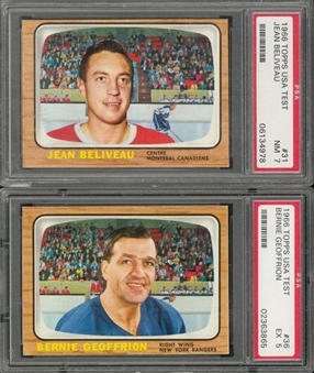 1966/67 Topps Hockey USA Test PSA-Graded Pair (2 Different) Including Beliveau and Geoffrion